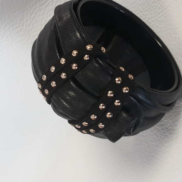 Black Leather Bangle Bracelet/ 90's/Handcrafted/ Statement Bracelet - Picture 16 of 16